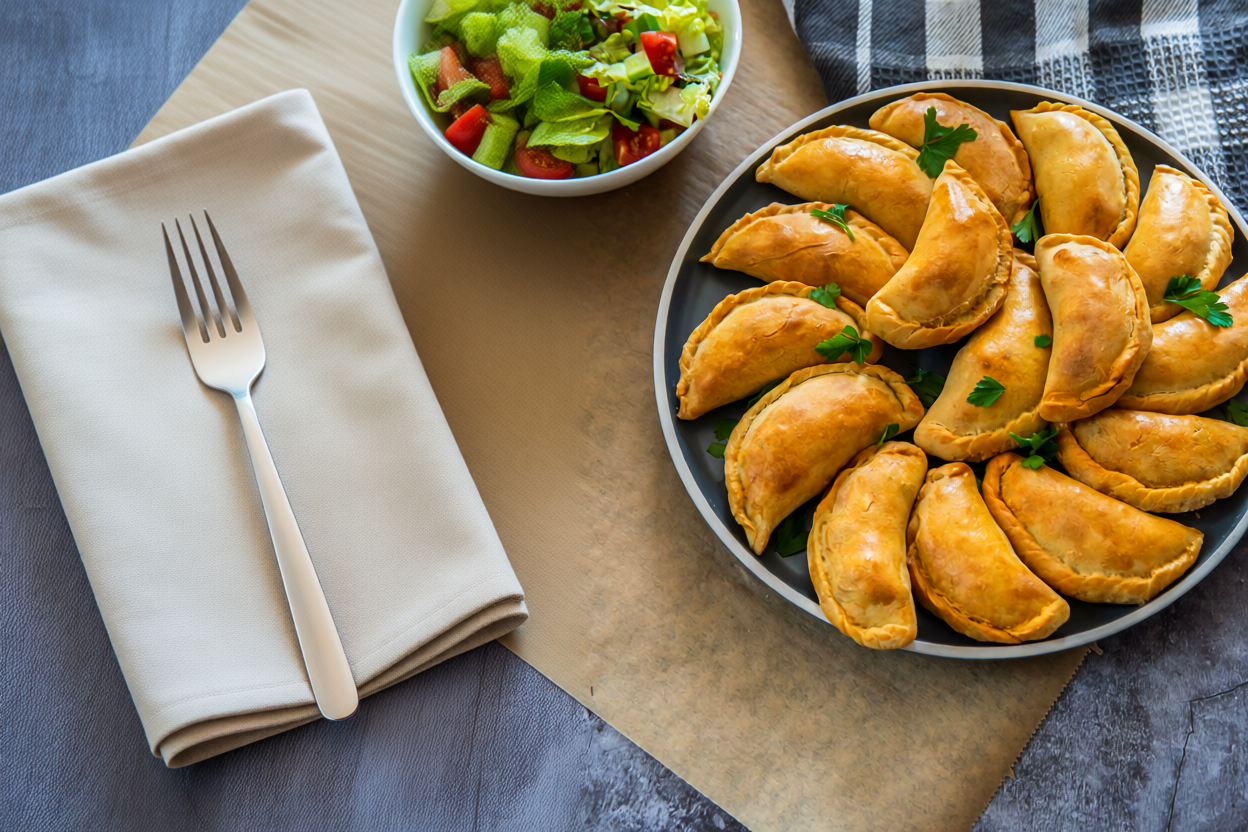 A plate of empanadas on a table